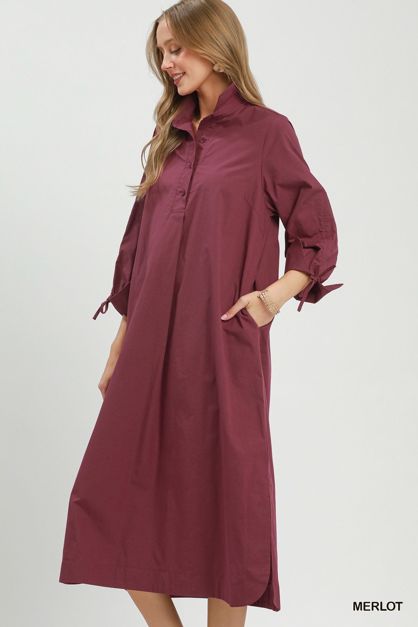 Collared Button Detail Relaxed Midi Dress