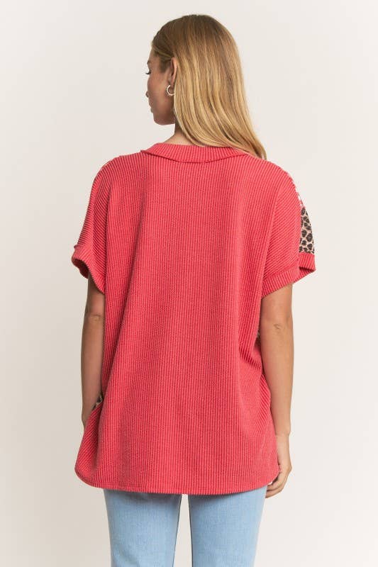COLOR BLOCK URBAN RIB KNIT TOP