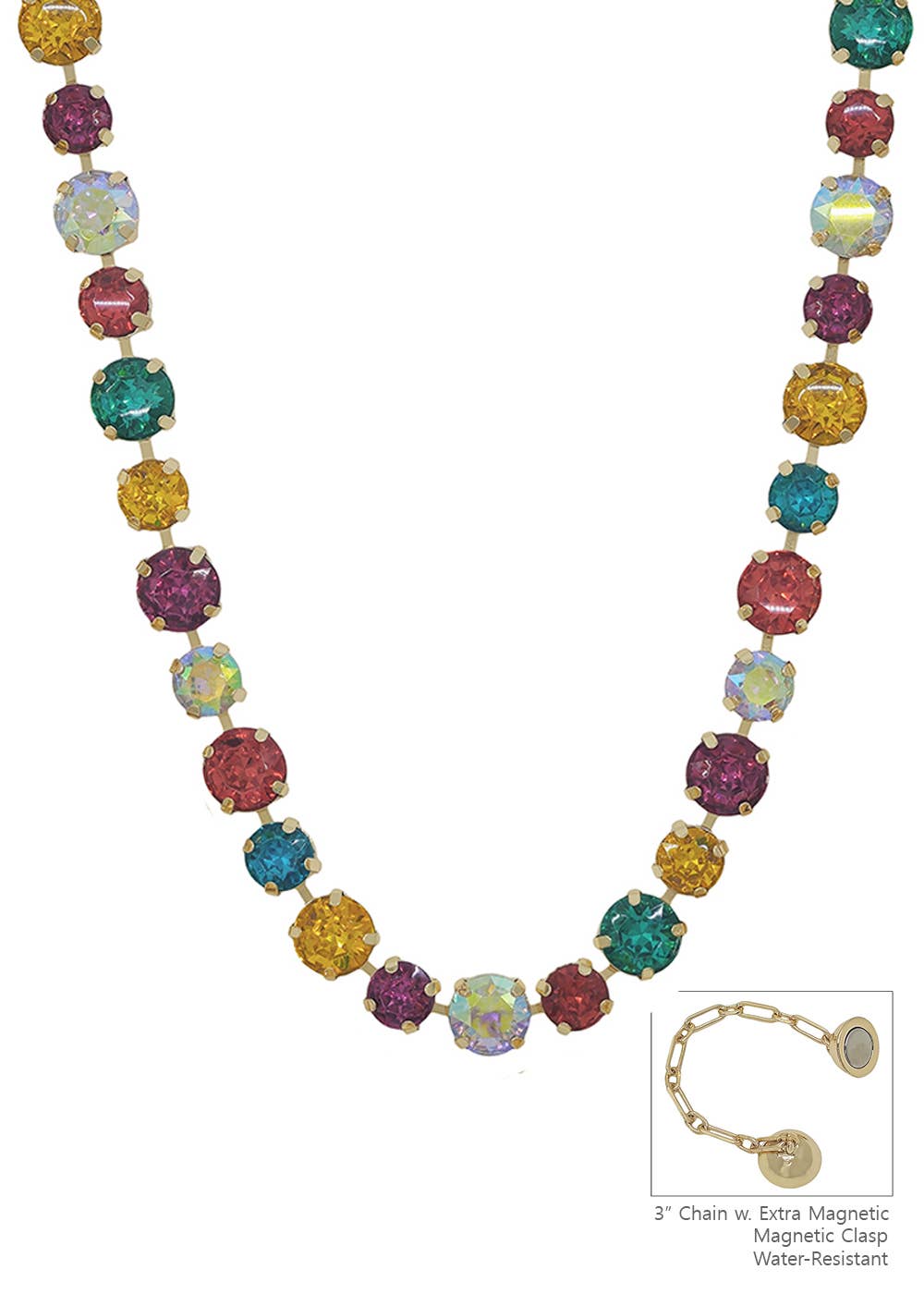 Multi Crystal 10&12MM Stone Magnetic Closure Necklace