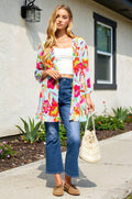 Floral Print Open Front Cardigan