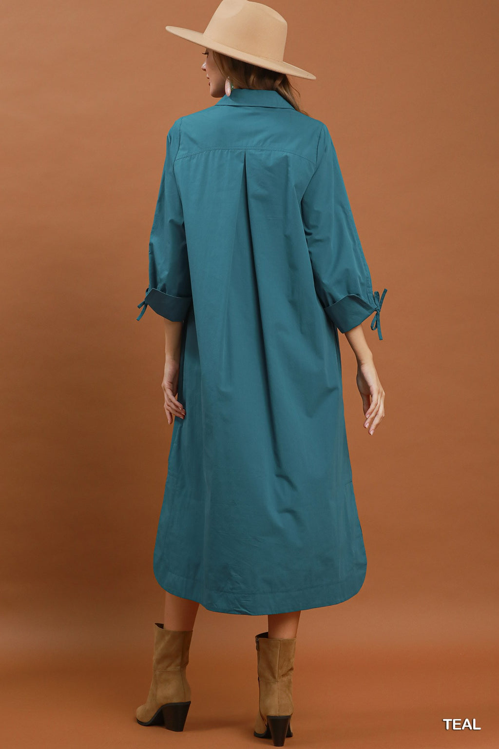 Collared Button Detail Relaxed Midi Dress