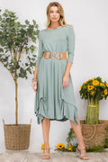 Midi Dress With Pockets And Gathered Hem By Celeste