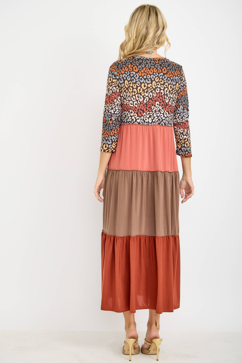 Animal Print & Color Block  Tiered Dress