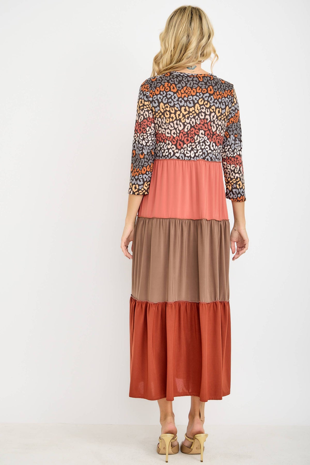 Animal Print & Color Block  Tiered Dress