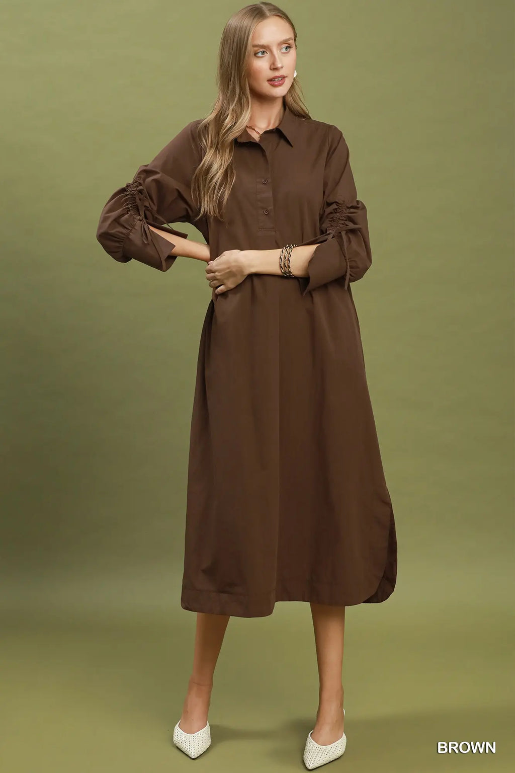 Collared Button Detail Relaxed Midi Dress