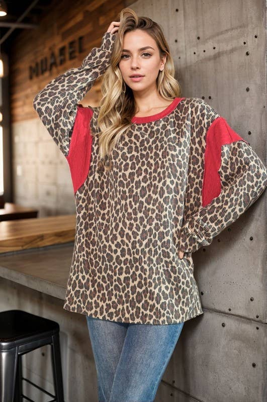 PUFF SLEEVE ANIMAL URBAN RIB TOP