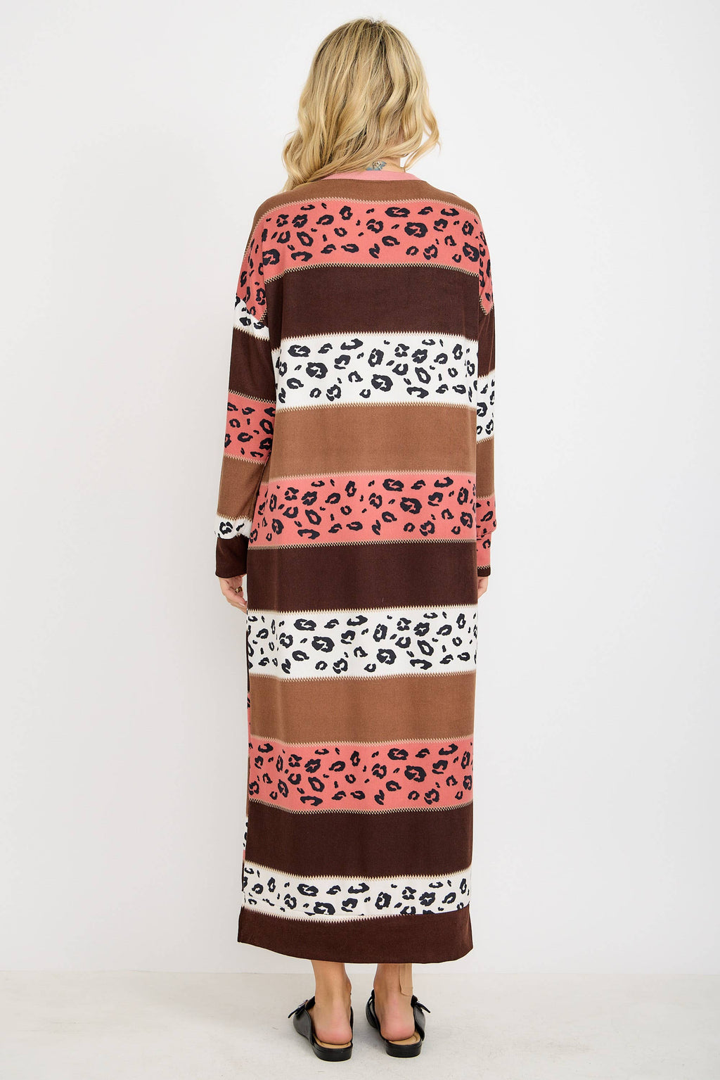 Striped Animal Print Sweatshirt Dress