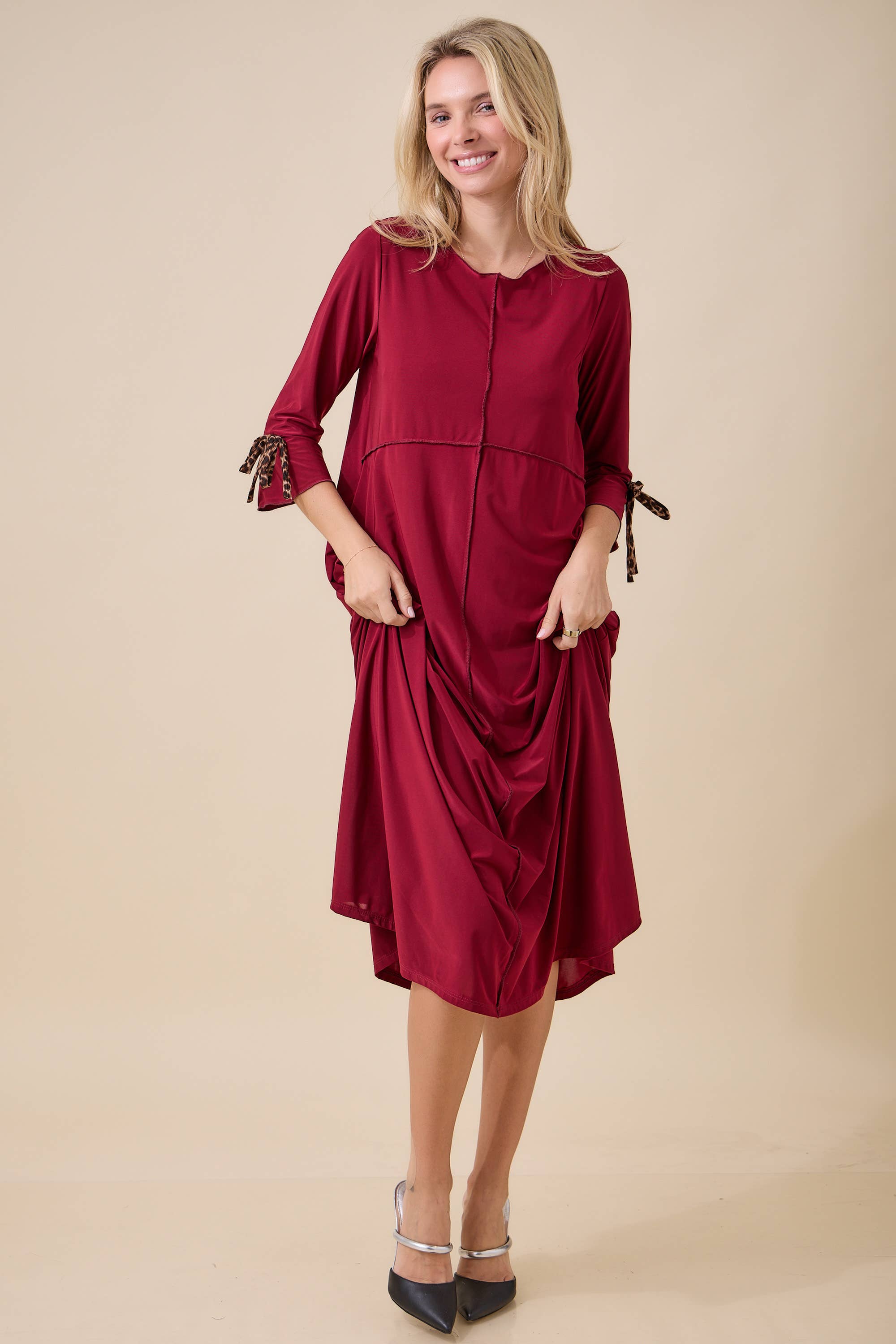 Empire Dress with Animal Print Bow By Celeste