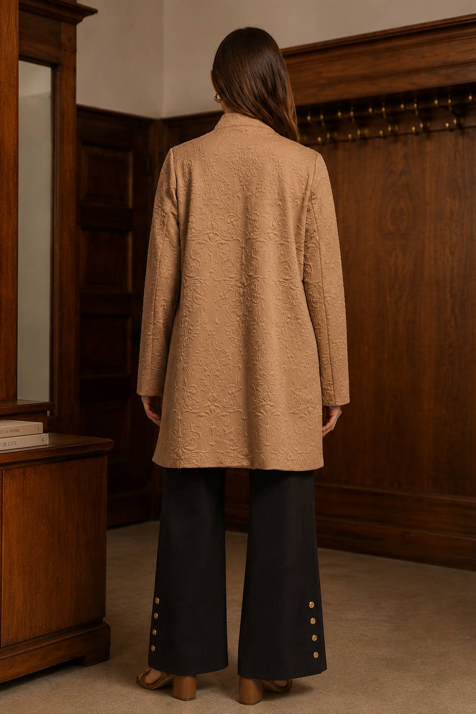 Elegant Jacquard Midi Coat