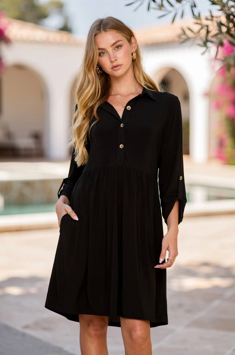 Inspire Regular Size Collared Shirt Dress w/ Pockets
