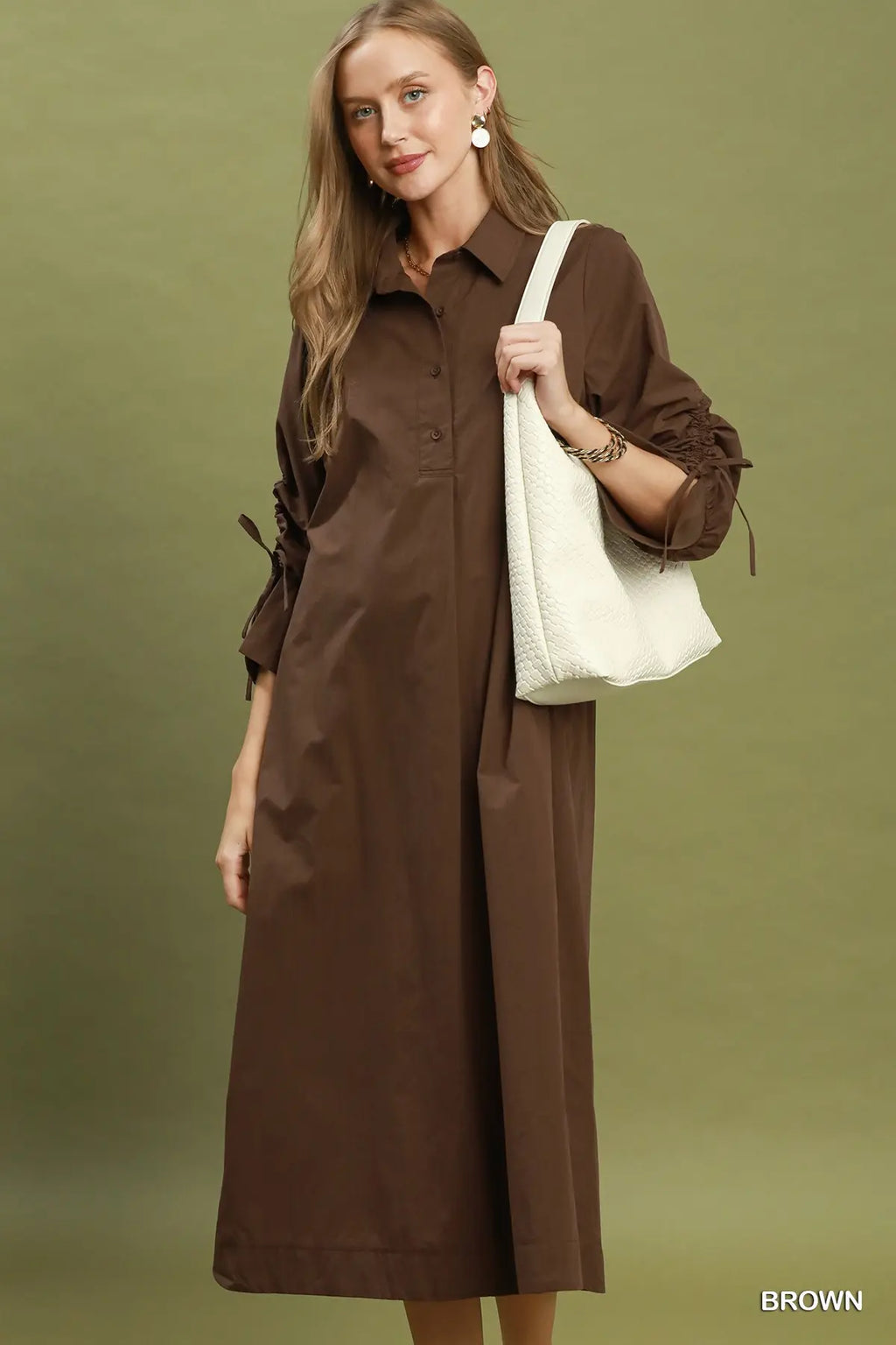 Collared Button Detail Relaxed Midi Dress