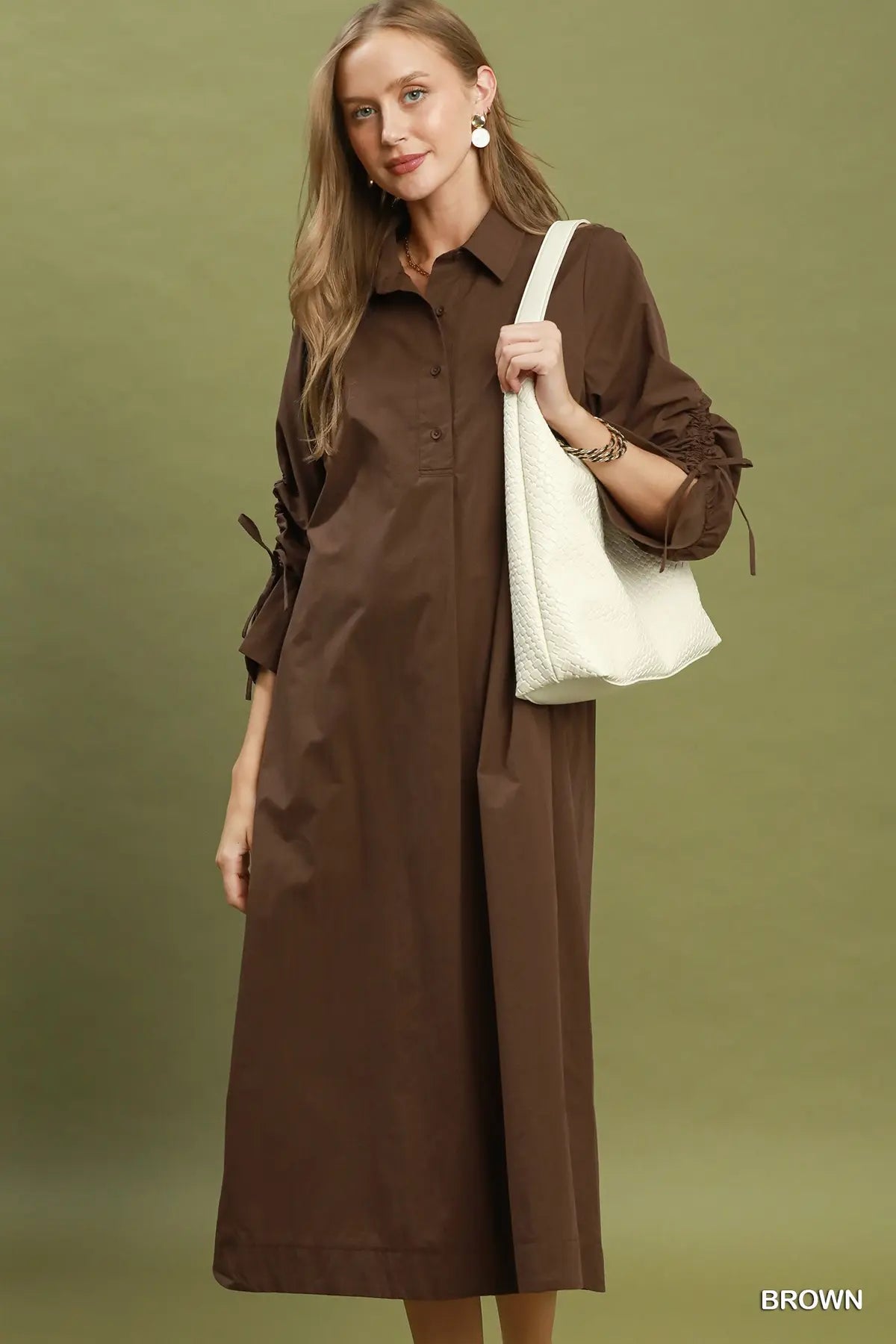 Collared Button Detail Relaxed Midi Dress