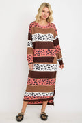 Striped Animal Print Sweatshirt Dress