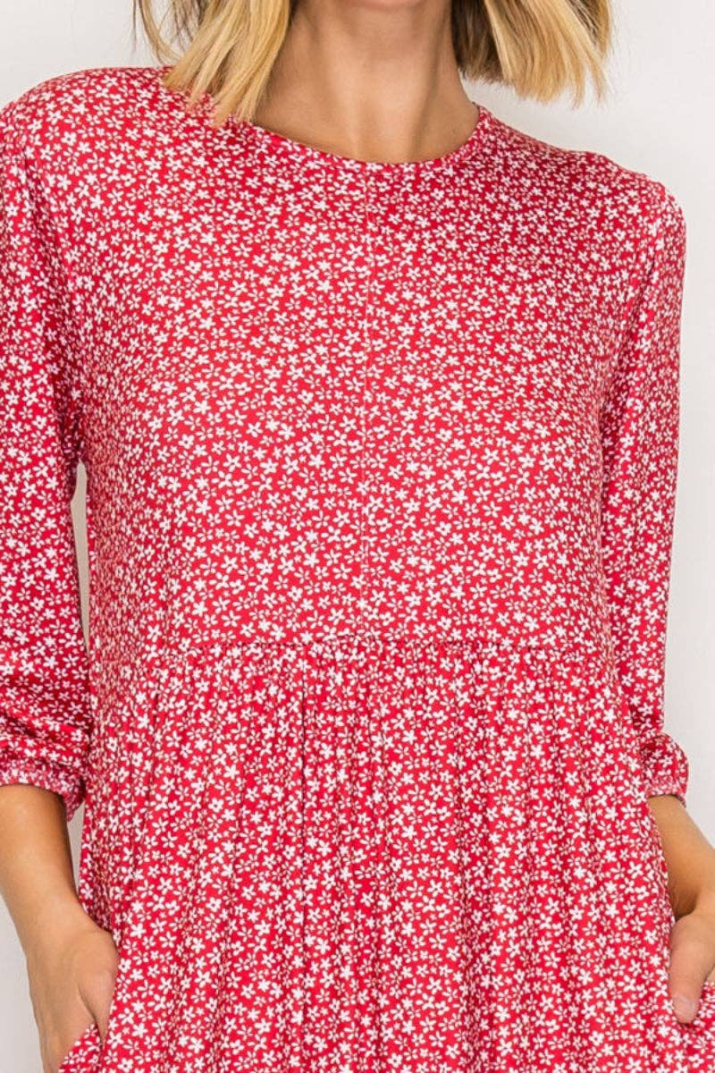 Red Floral Midi Dress