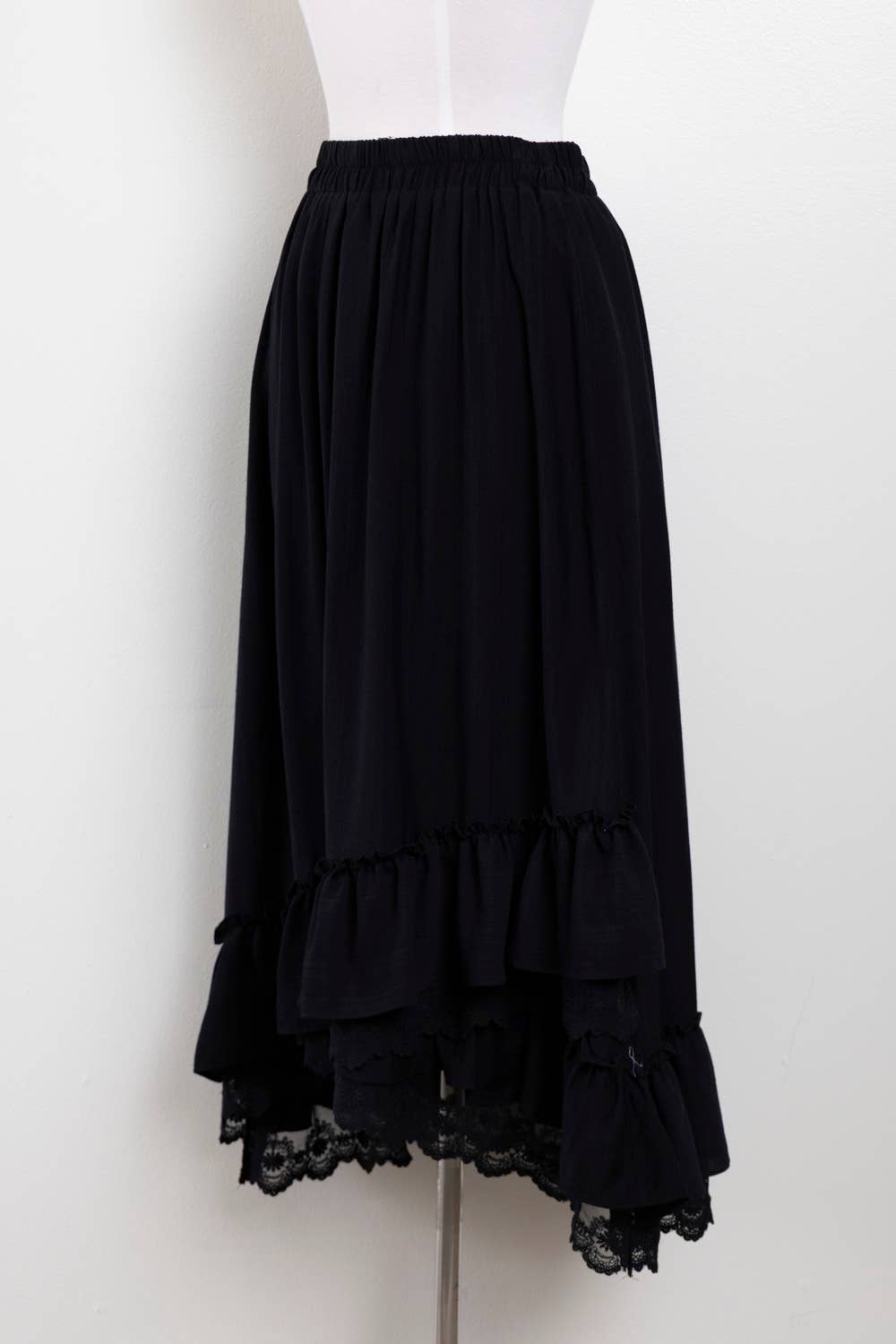 Ruffle Hem Lace Trim Midi Skirt