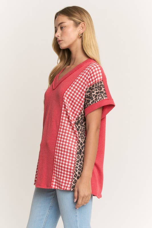 COLOR BLOCK URBAN RIB KNIT TOP