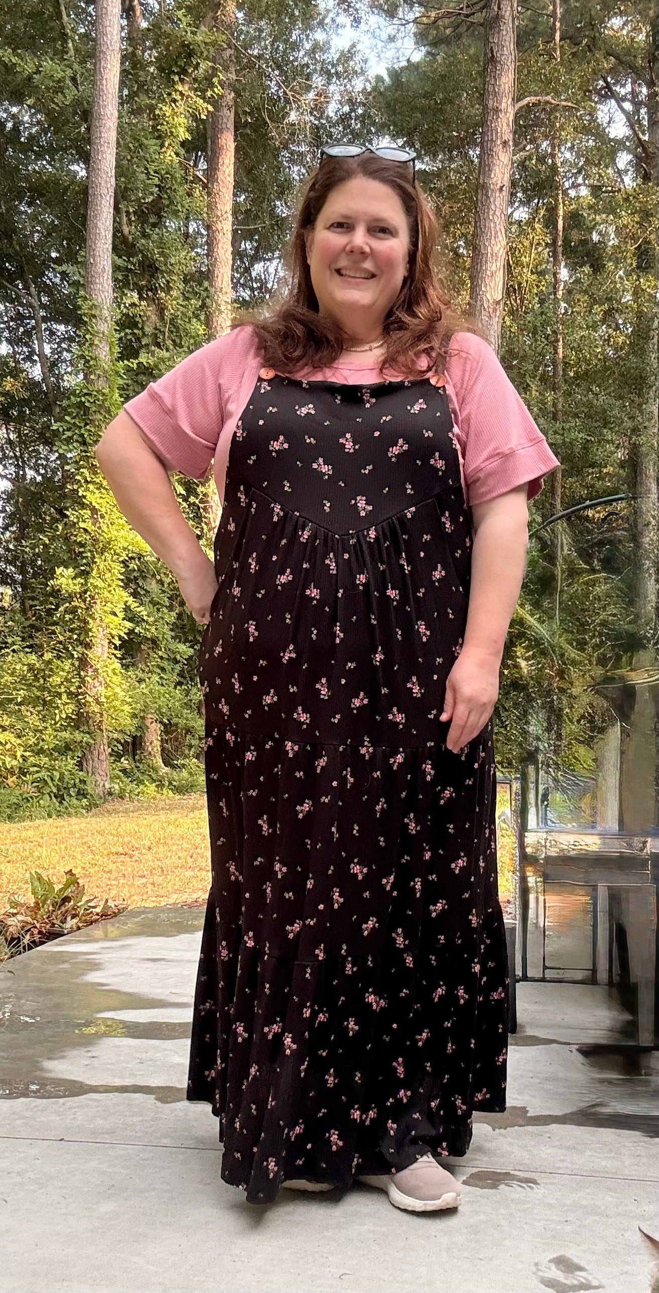 Floral Tiered Button Strap Jumper Dress