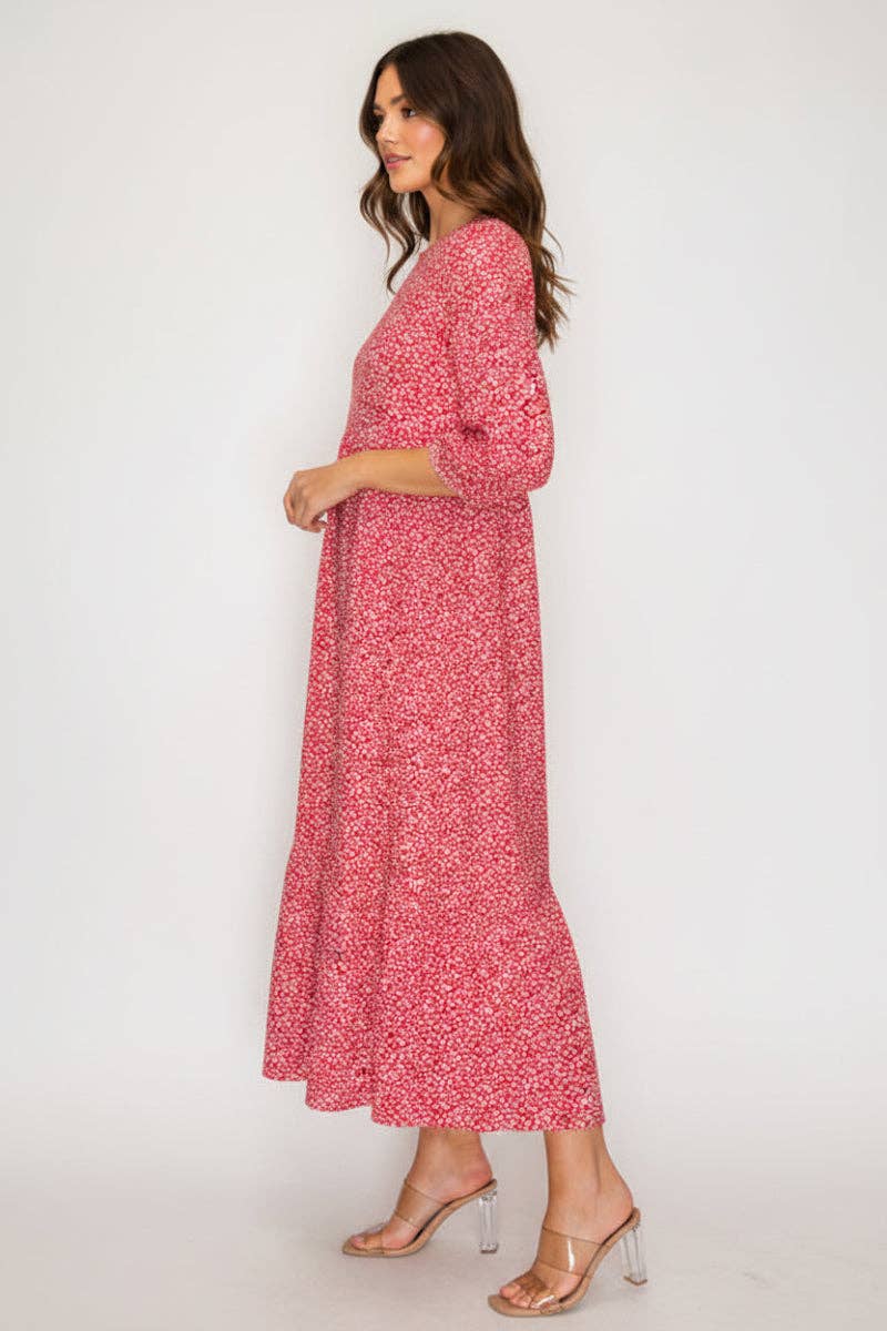 Red Floral Midi Dress