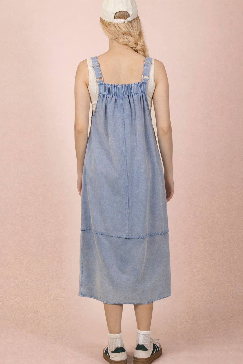 Mineral Washed Denim Overall Casual Midi Dress