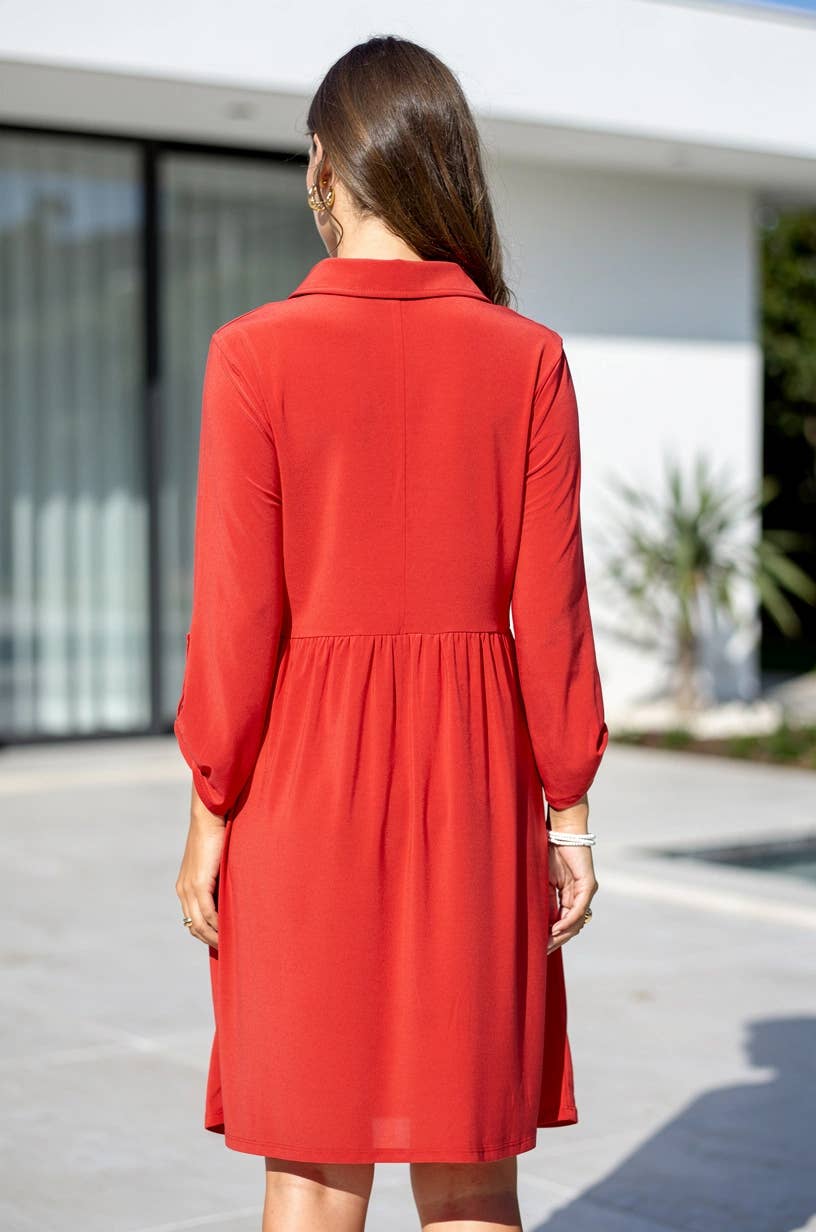 Inspire Regular Size Collared Shirt Dress w/ Pockets