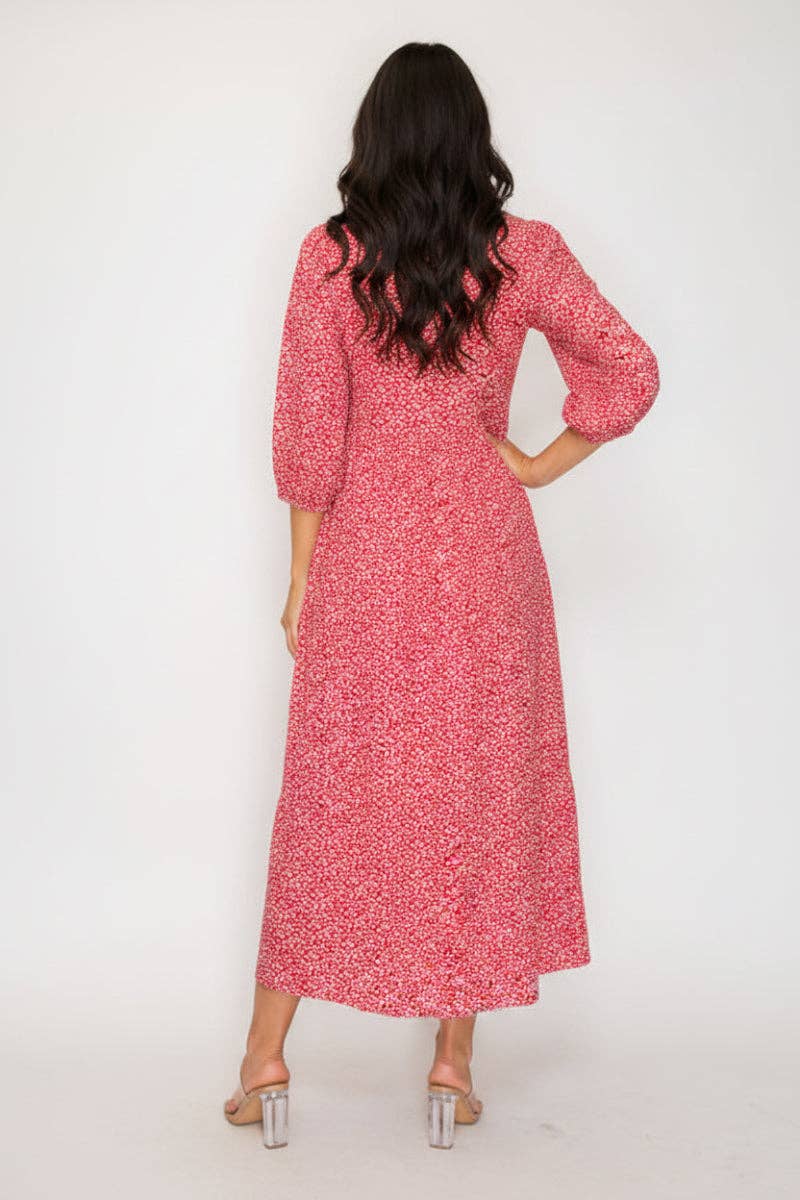 Red Floral Midi Dress