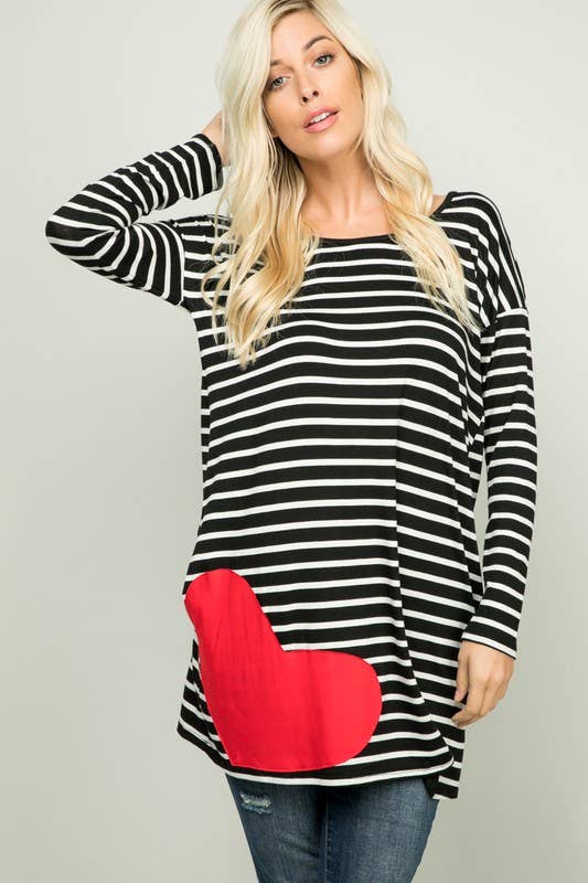 HEART PATCH STRIPED TUNIC