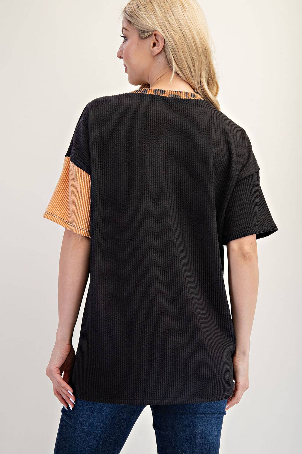 Two-tone Knit Top With Leopard Accent
