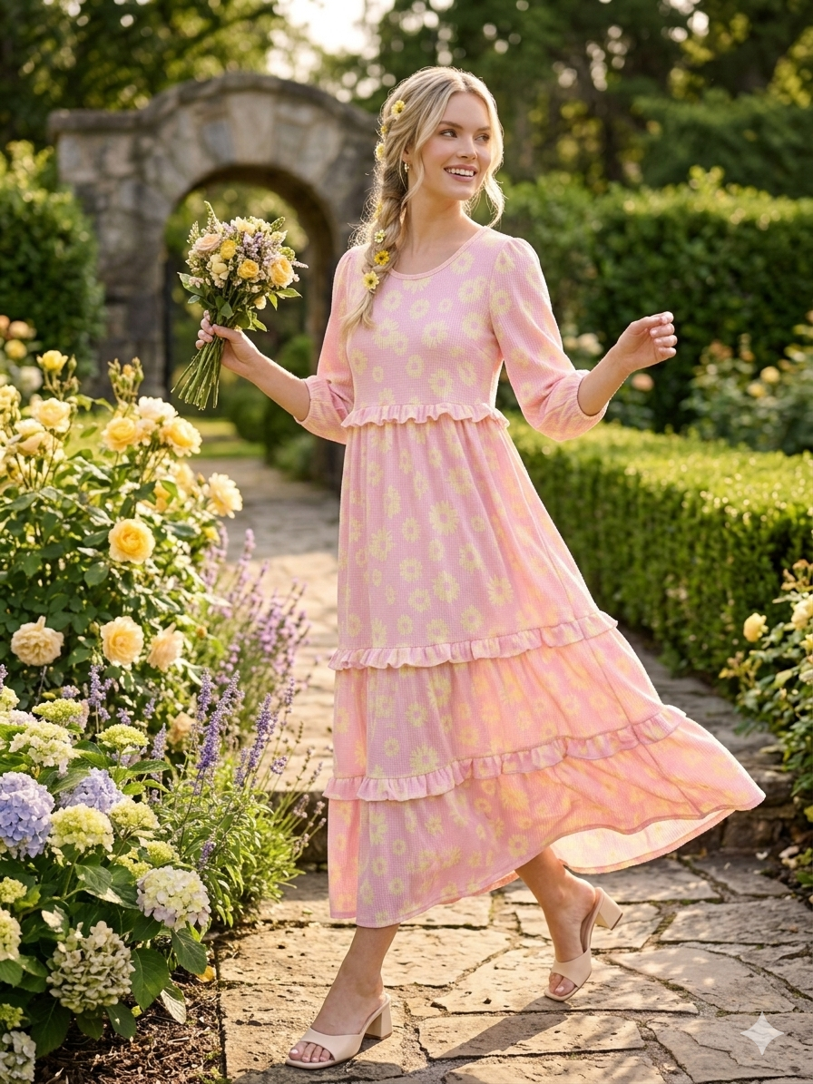 Daisy Waffle Knit Modest Dress By Celeste