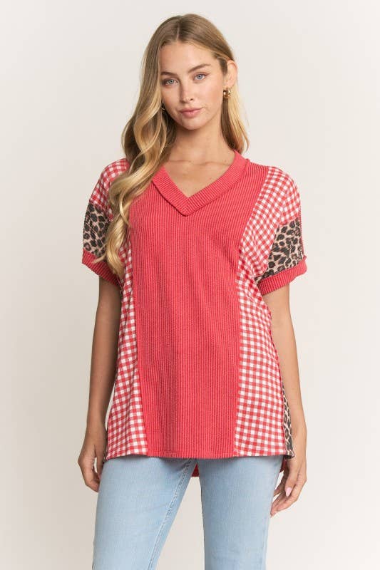 COLOR BLOCK URBAN RIB KNIT TOP