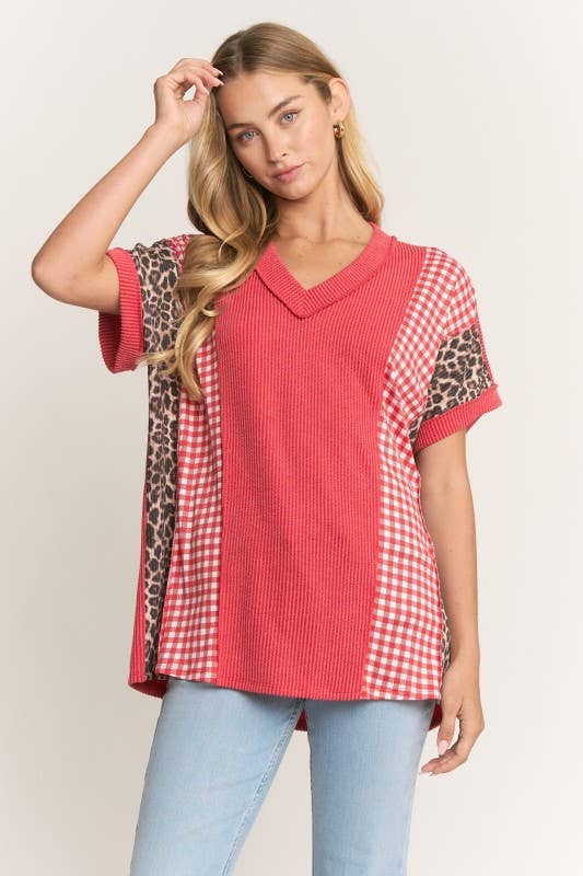 COLOR BLOCK URBAN RIB KNIT TOP