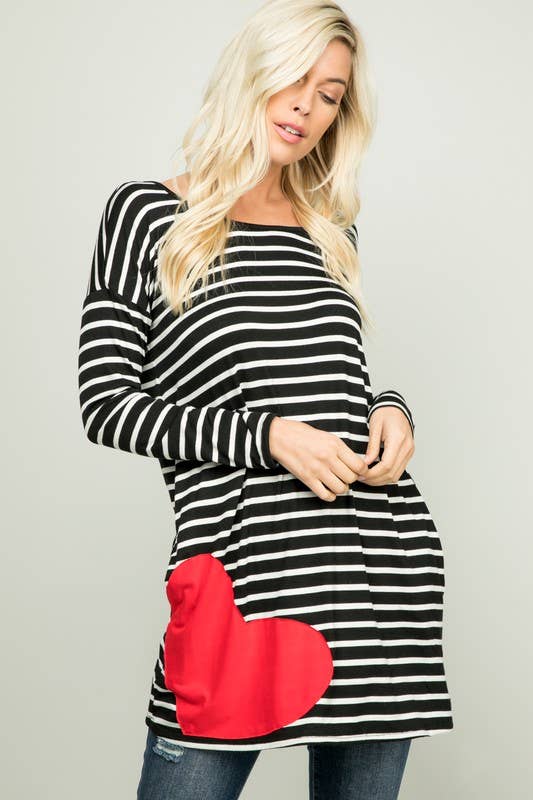 HEART PATCH STRIPED TUNIC