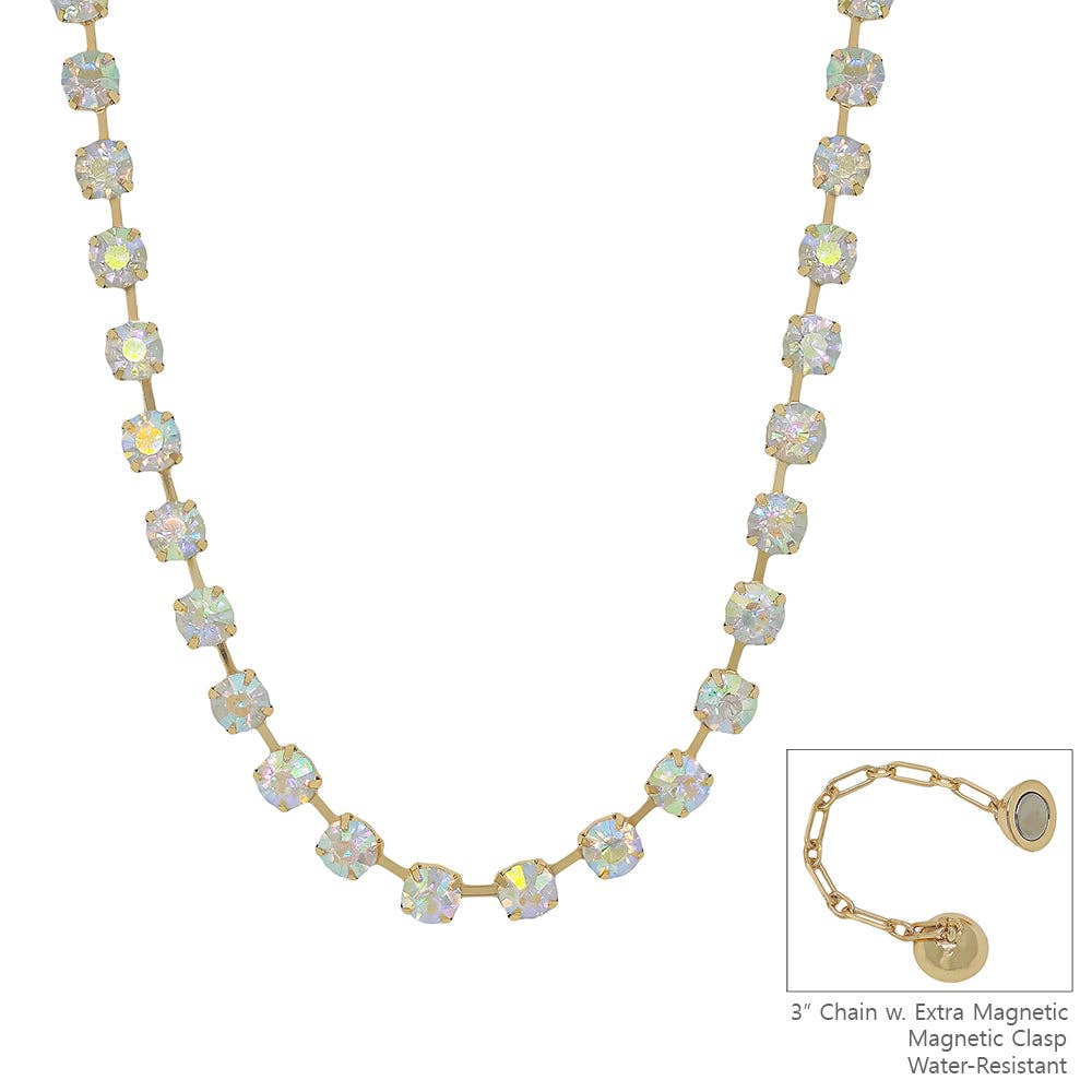 Clear AB Crystal 8MM Stone Magnetic Closure 17" Necklace