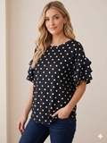 Polka Dot Ruffle Sleeve Top By Celeste