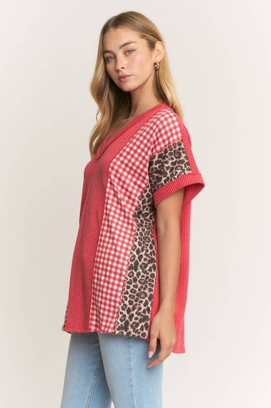 COLOR BLOCK URBAN RIB KNIT TOP