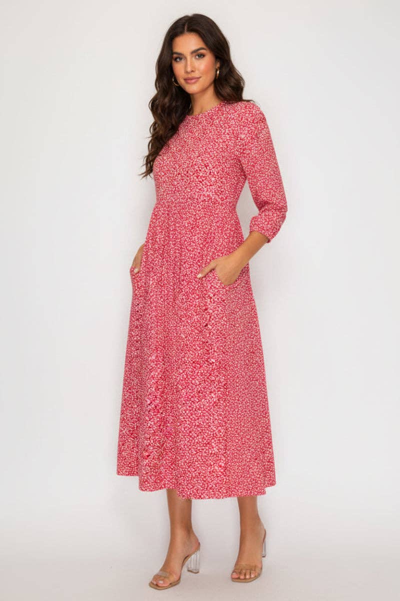 Red Floral Midi Dress