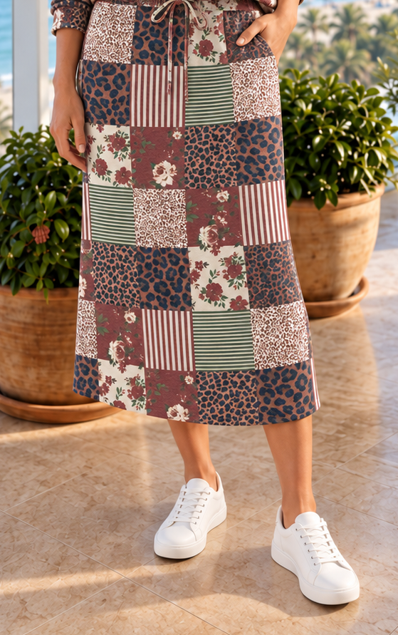 Preorder Boho Patchwork Mixed Print Skirt