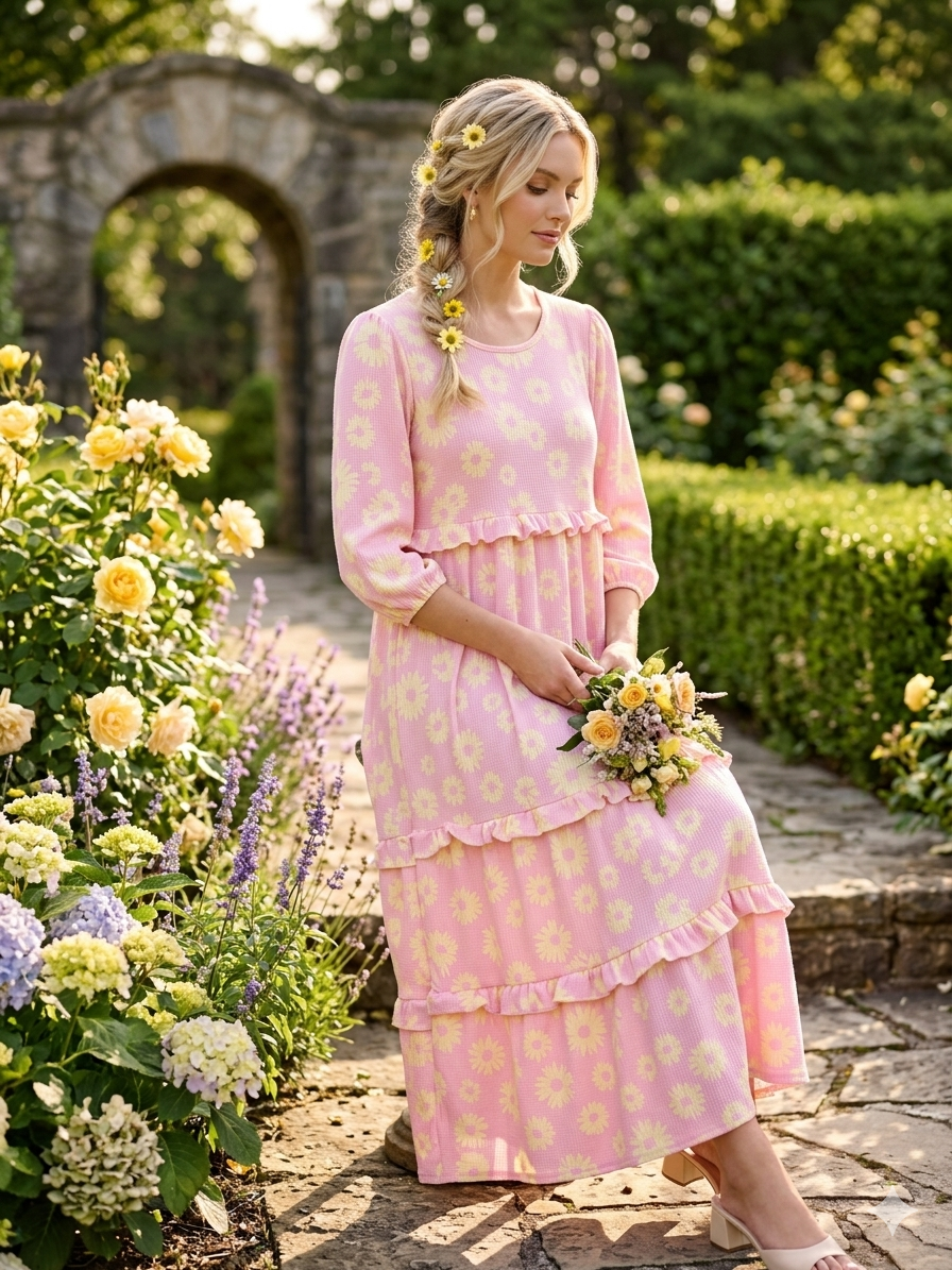 Daisy Waffle Knit Modest Dress By Celeste