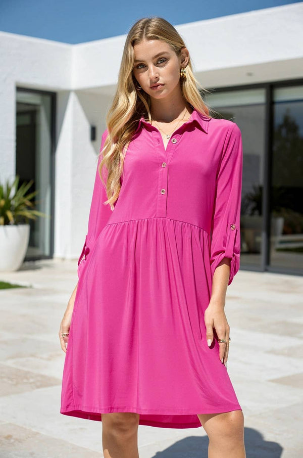 Inspire Regular Size Collared Shirt Dress w/ Pockets