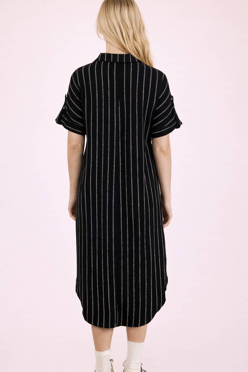 Striped Midi Button Down Shirt Dress