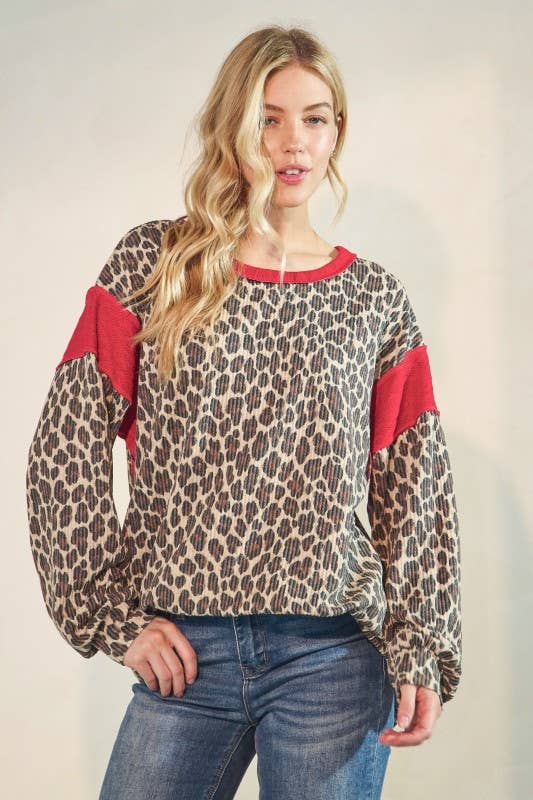 PUFF SLEEVE ANIMAL URBAN RIB TOP