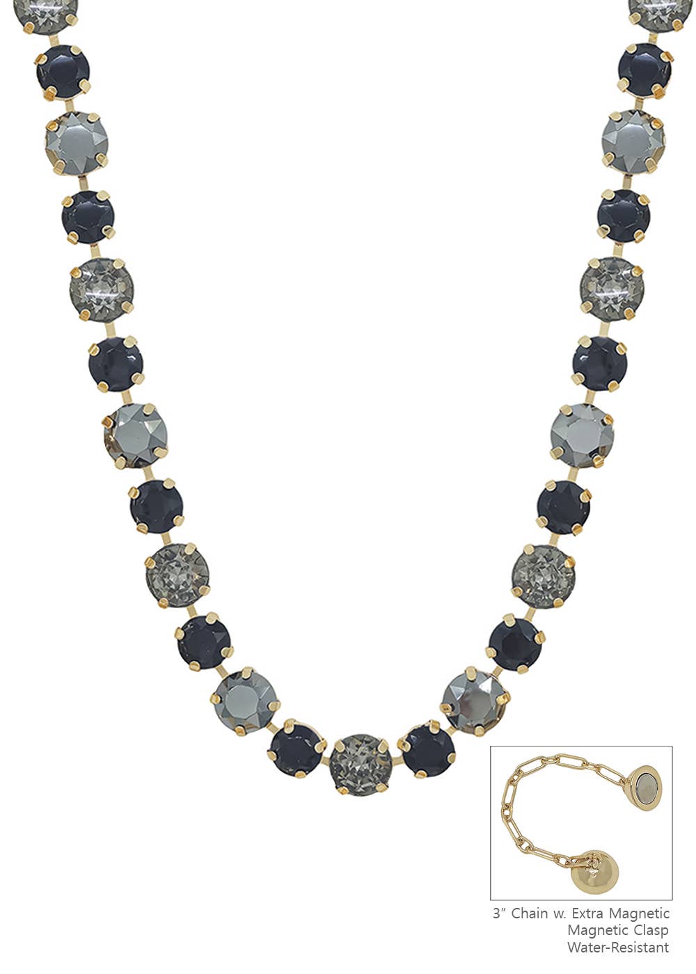 Black Crystal 10&12MM Stone Magnetic Closure 17" Necklace