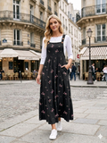 Floral Tiered Button Strap Jumper Dress