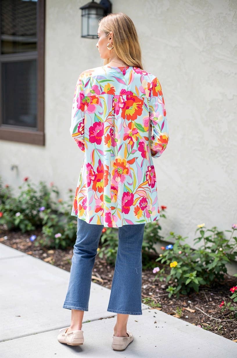 Floral Print Open Front Cardigan