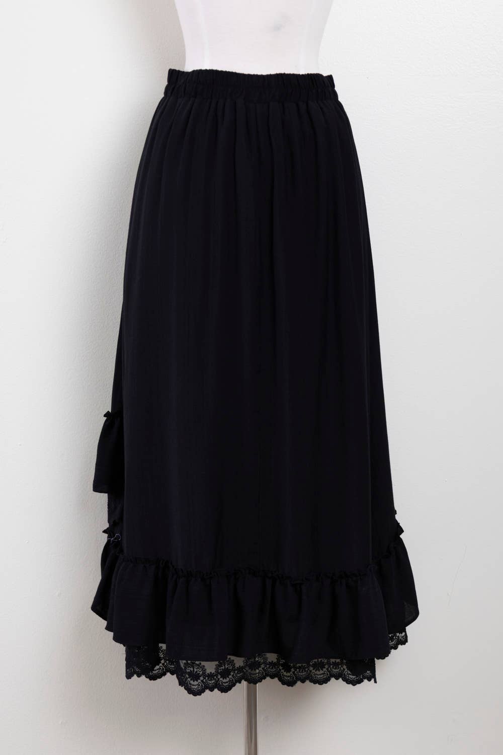 Ruffle Hem Lace Trim Midi Skirt