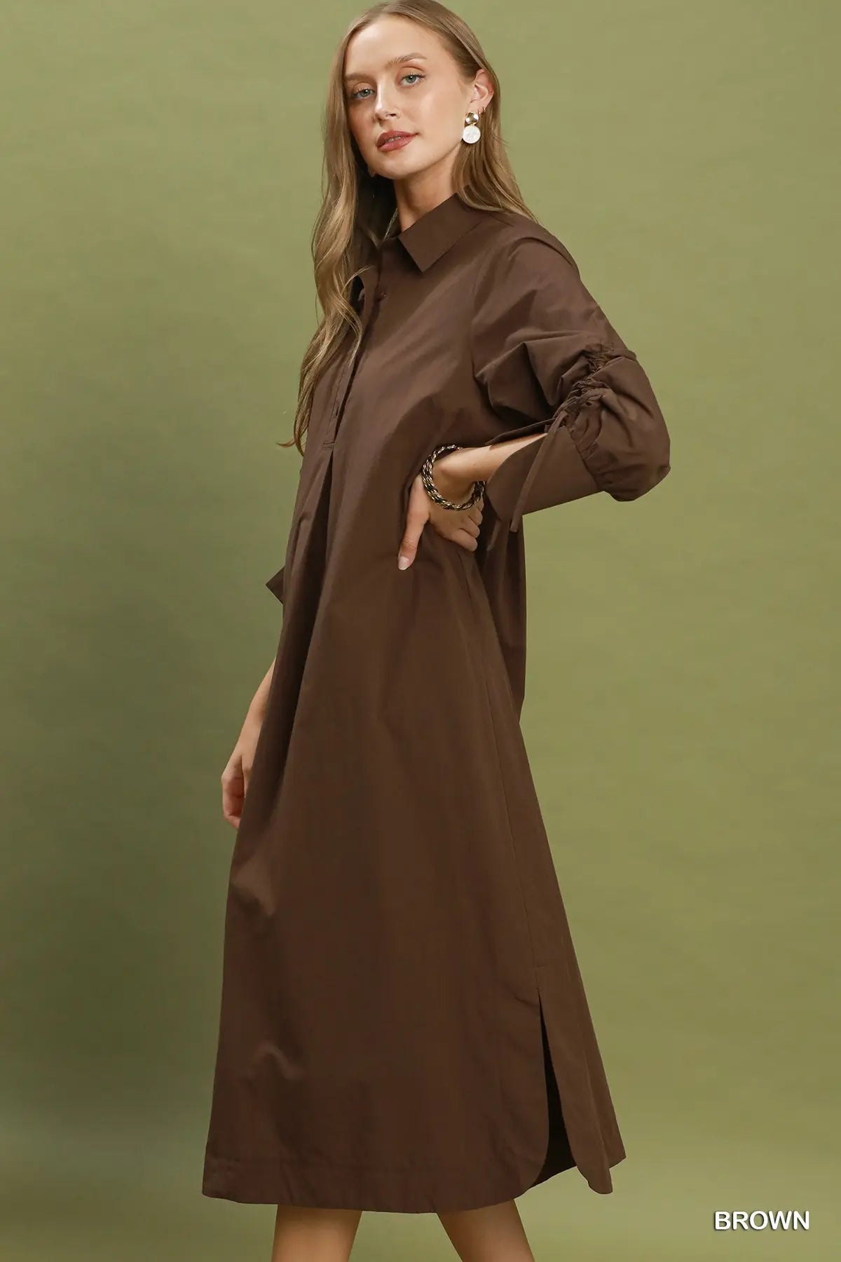 Collared Button Detail Relaxed Midi Dress
