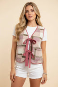 Plaid Fleece Tie Front Vest