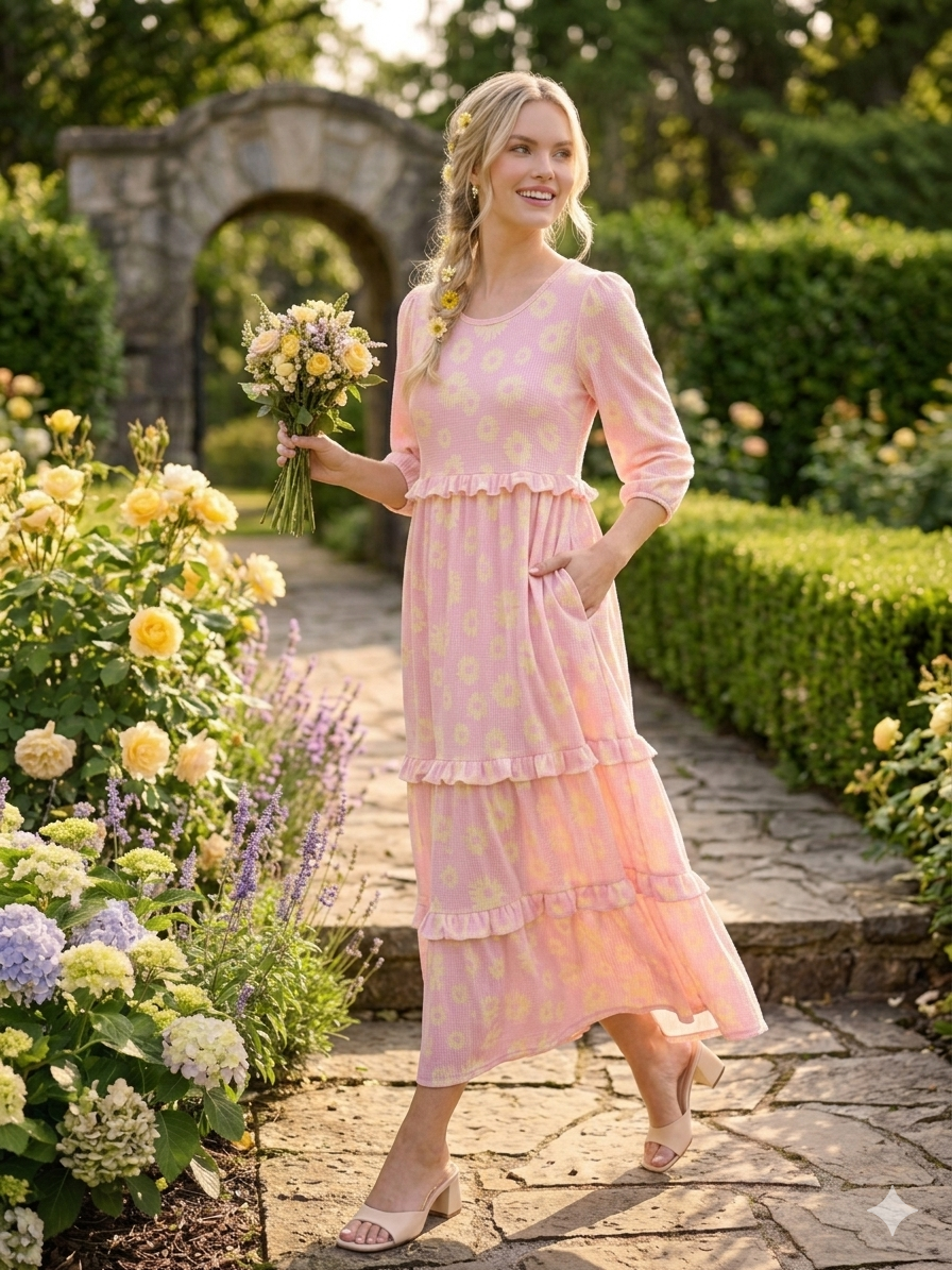 Daisy Waffle Knit Modest Dress By Celeste