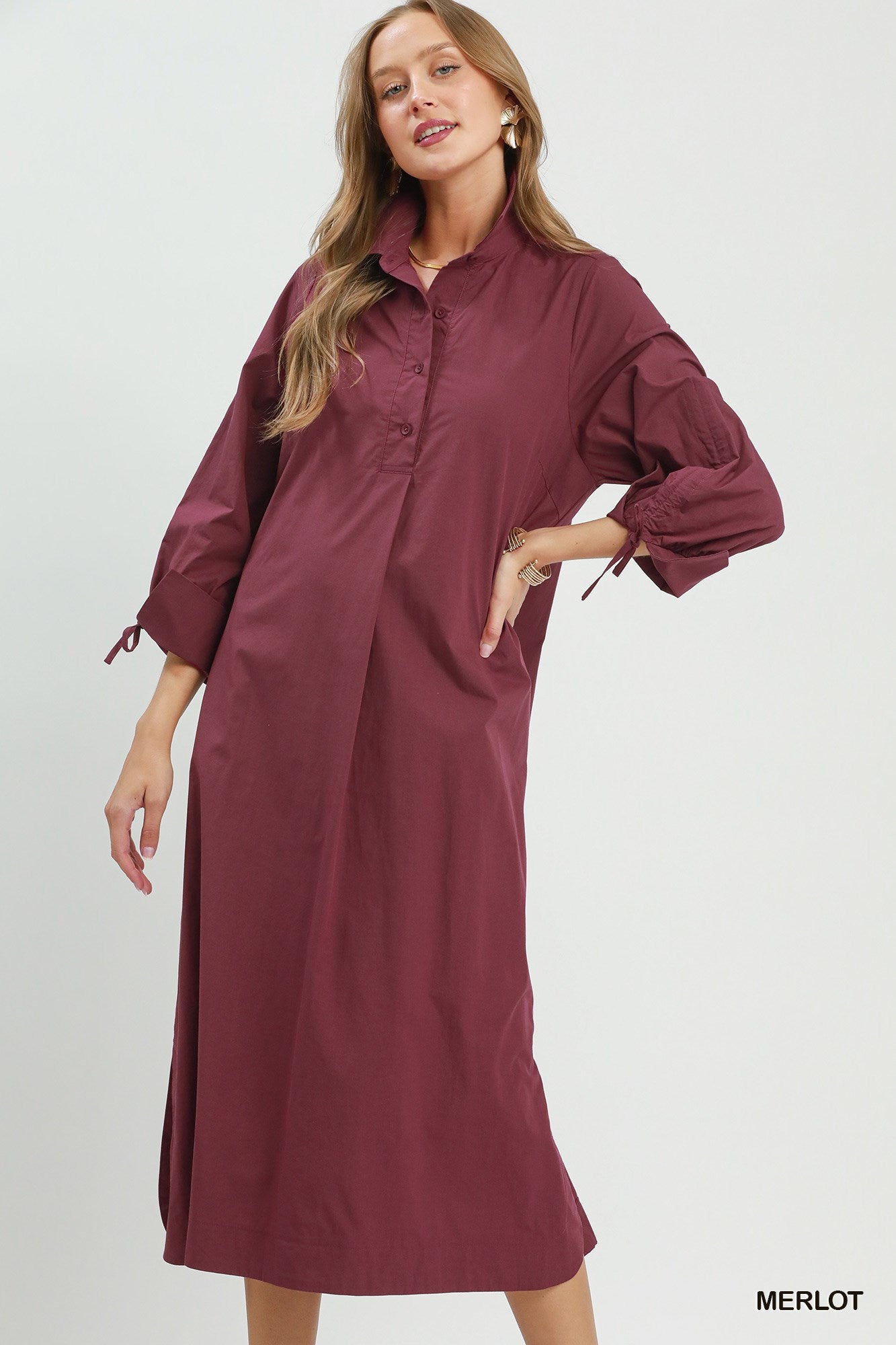 Collared Button Detail Relaxed Midi Dress