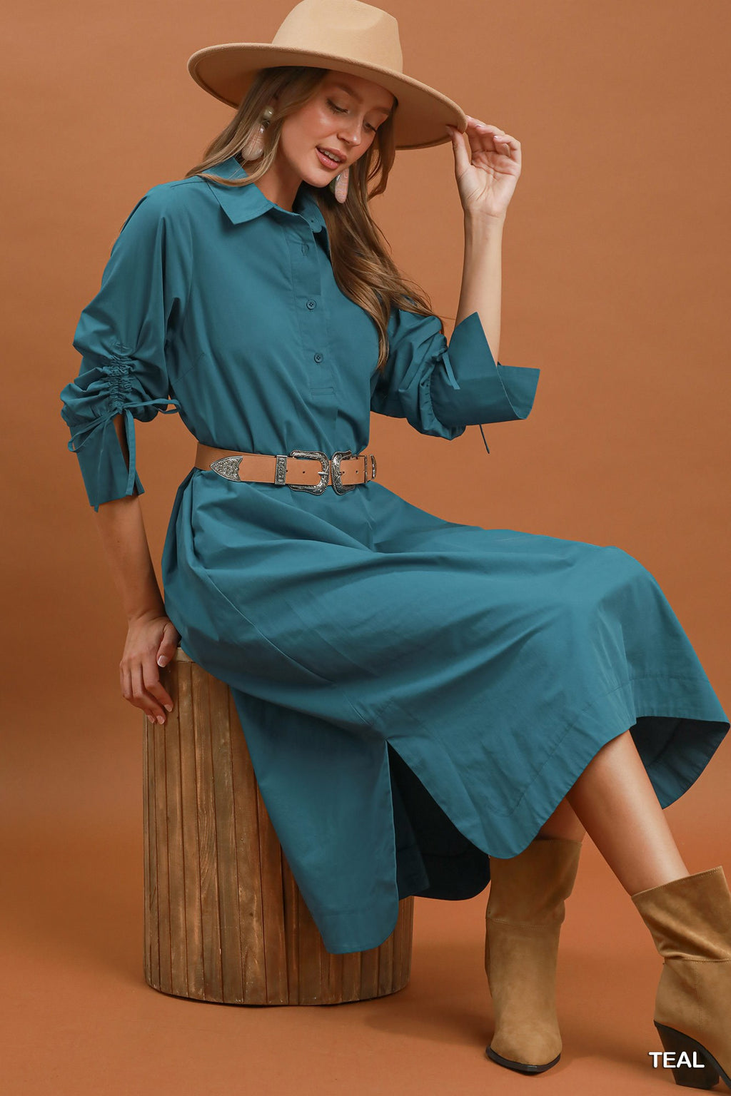 Collared Button Detail Relaxed Midi Dress