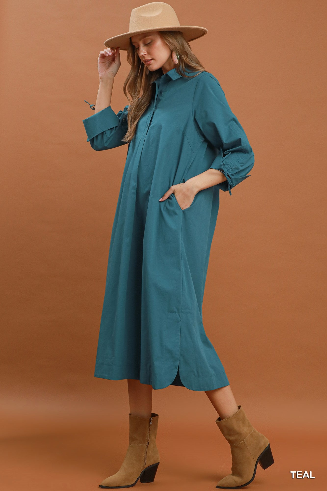 Collared Button Detail Relaxed Midi Dress